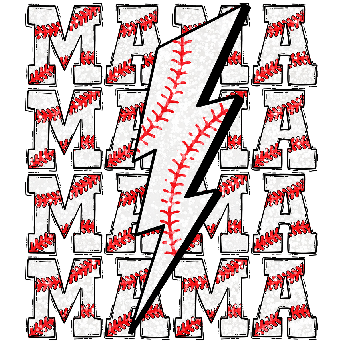 Baseball Mama Stacked Lightning Bolt Print