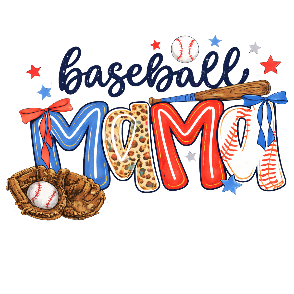 Baseball Mama Patriotic Bows Print