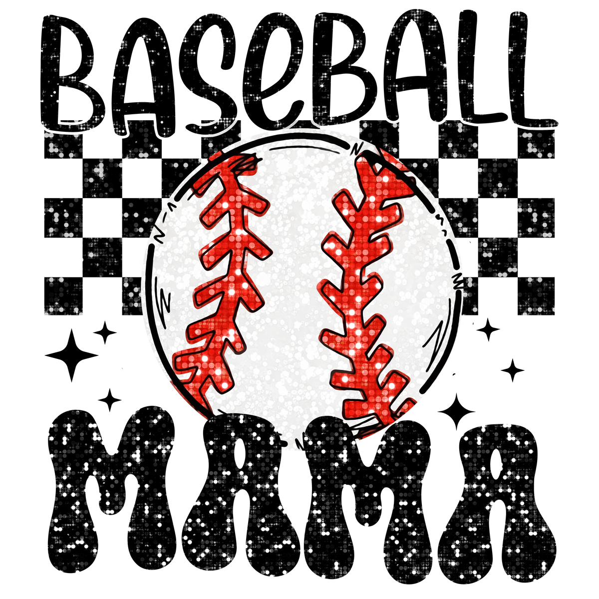 Baseball Mama Black Glitter Print