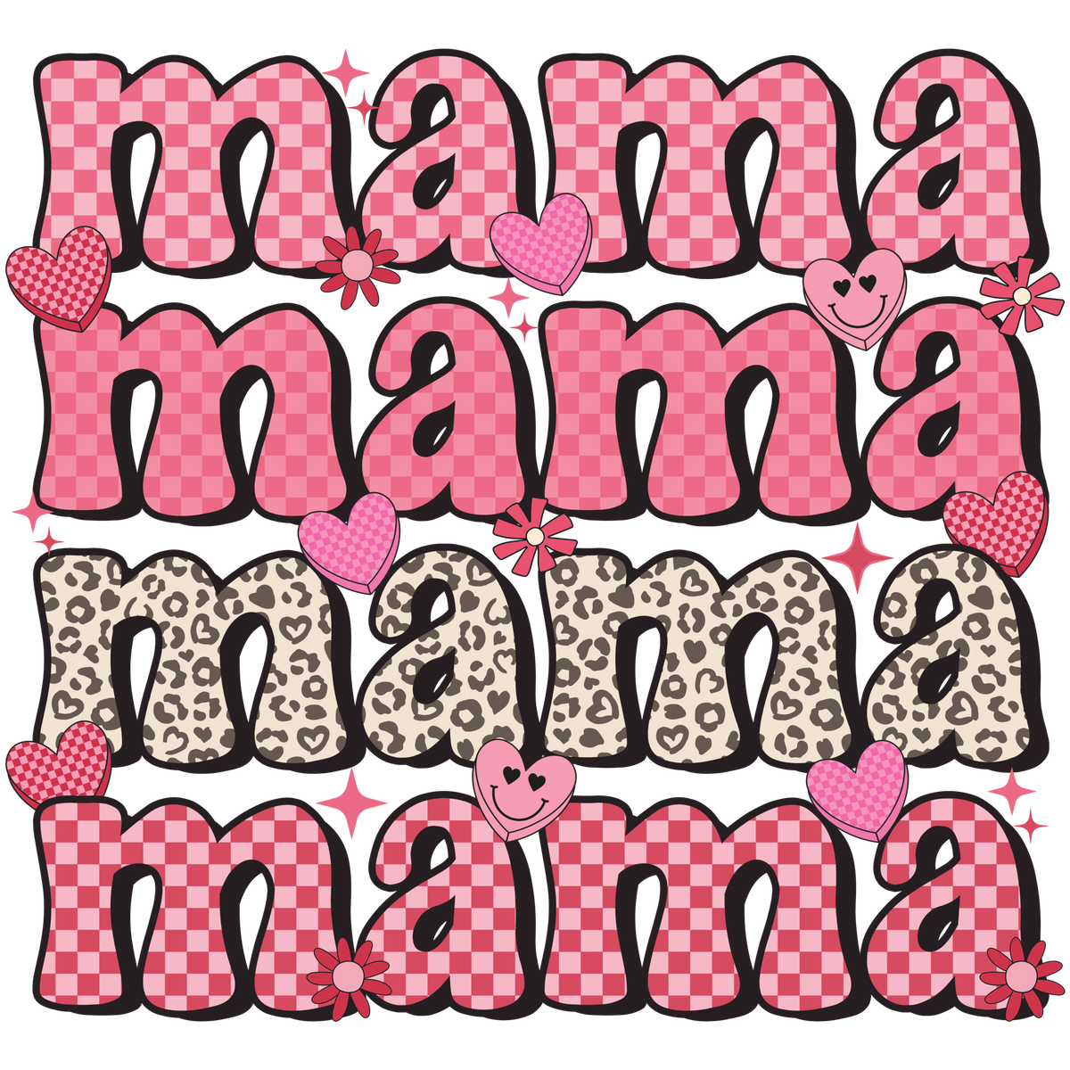 Pink Checkered Leopard Hearts Mama Print