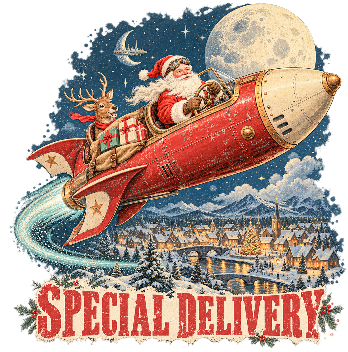 Santa Special Delivery Rocket Print