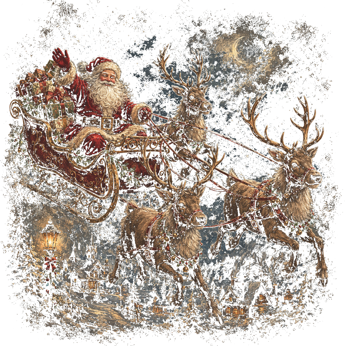 Vintage Santa Sleigh Print