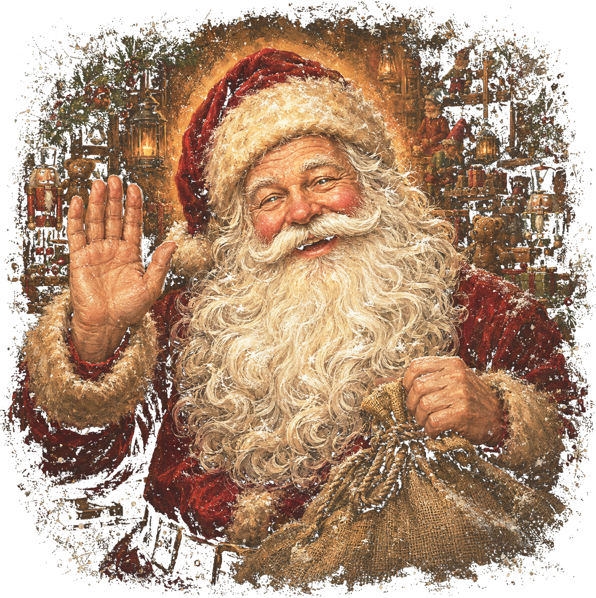 Vintage Waving Santa Print